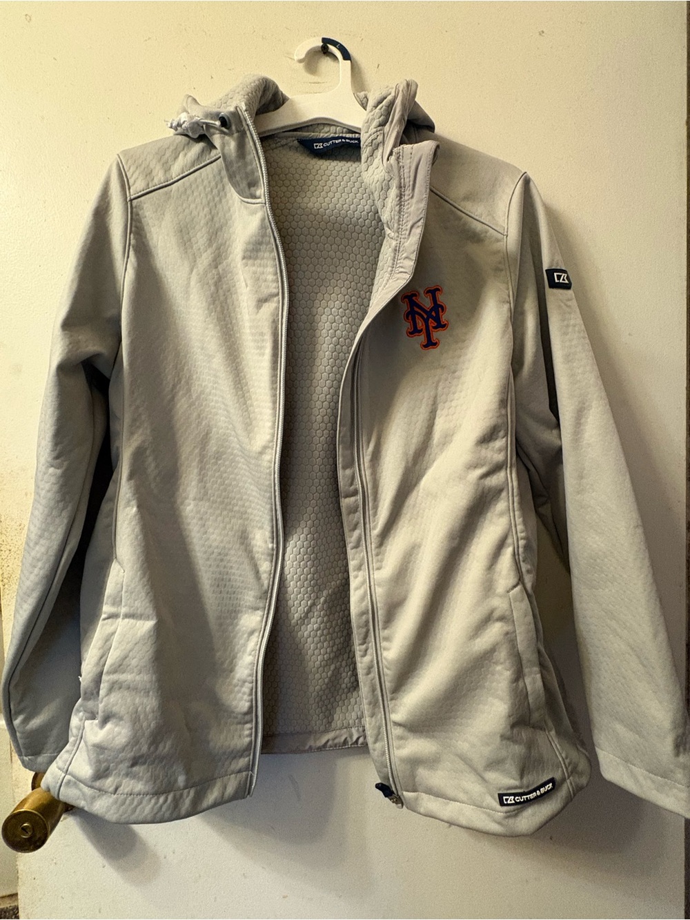 Cutter & Buck Light Gray NY Mets Hooded Softshell Jacket